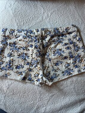 Forever 21 Cream Denim Shorts with Blue Floral Print